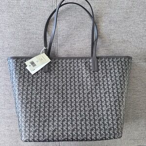 Tory Burch Gray and Black Textured Tote